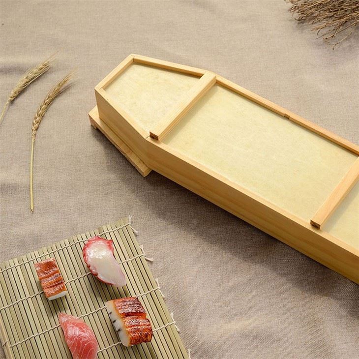 Estick Wholesale Restaurant Equipment Large Wood Serving Boat Tray Japanese 50CM Wooden Sushi Boat For Sushi